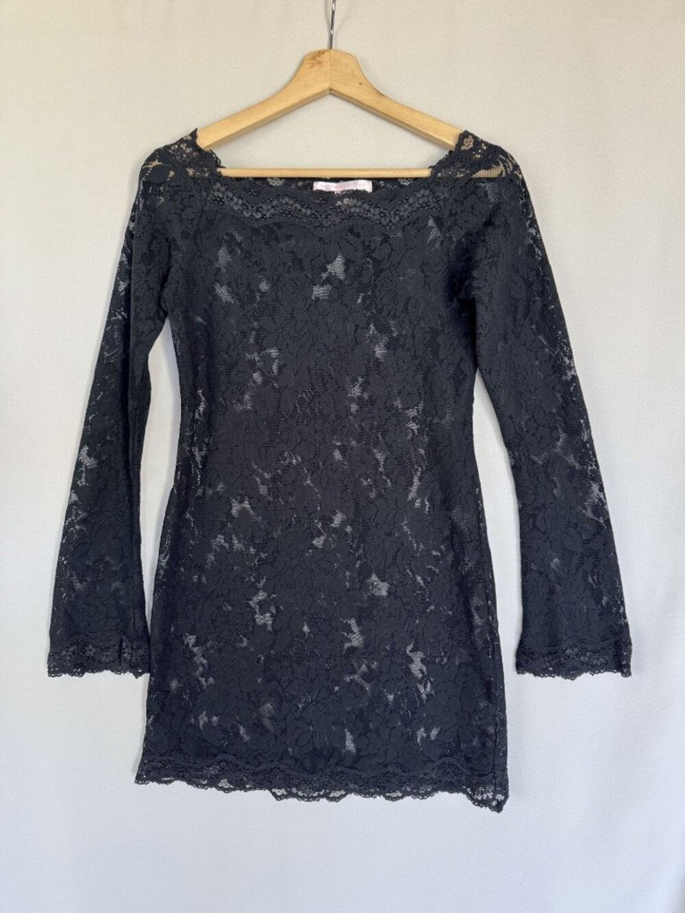 90s Vintage Victoria's Secret Lace Off Shoulder Bell Sleeve Mini Dress Large - Picture 2 of 10